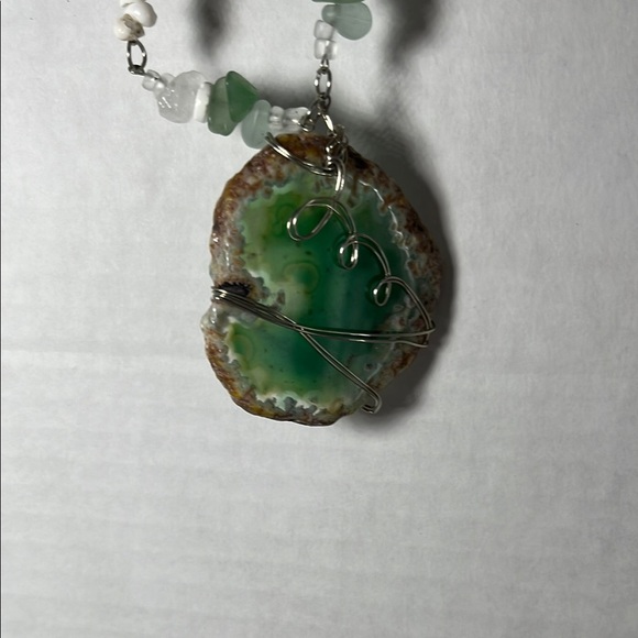 Handmade green geode with sea glass accents Necklace - Picture 10 of 13